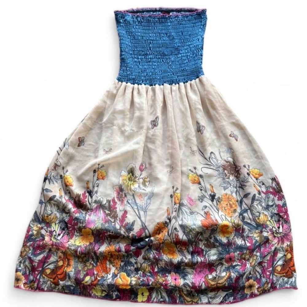 Floral Maxi Dress with Blue Smocked Bodice